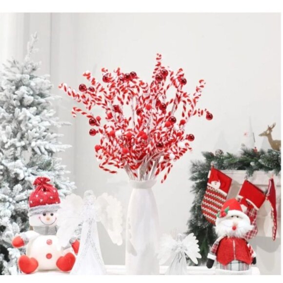 12PCS Christmas Tree Decoration Red/White Christmas Decor Picks NEW - Picture 5 of 6